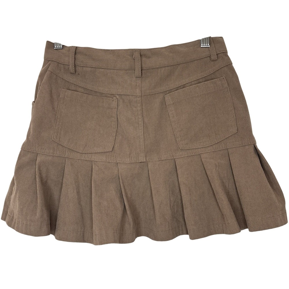 Y2K Corduroy Micro Mini Skirt Ruffle Khaki Small Preppy Western Twee Dainty Boho - Picture 3 of 8